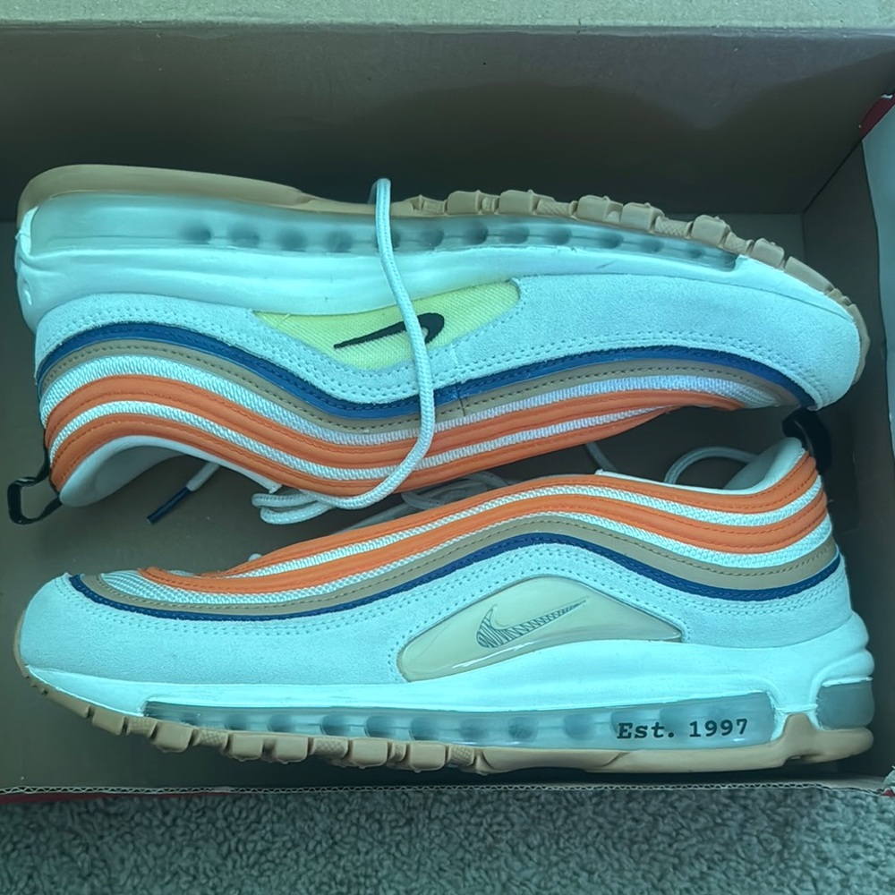 Nike White and Orange Air Max 1997 Sneakers